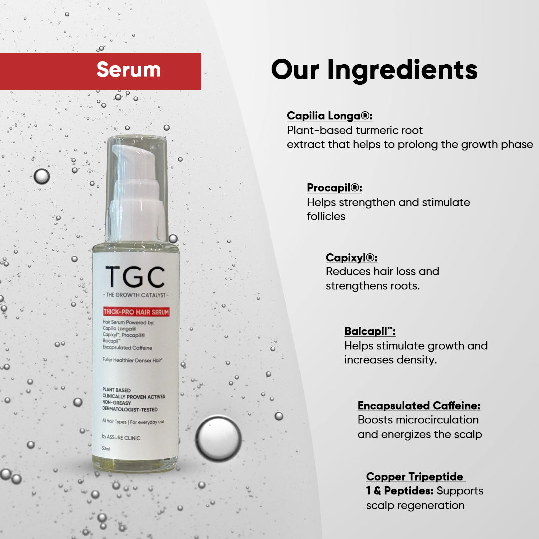 TGC The Growth Catalyst by Assure Clinic | Thick Pro Hair Serum – Advanced Hair Thickening & Growth Formula for Men & Women, 50ml