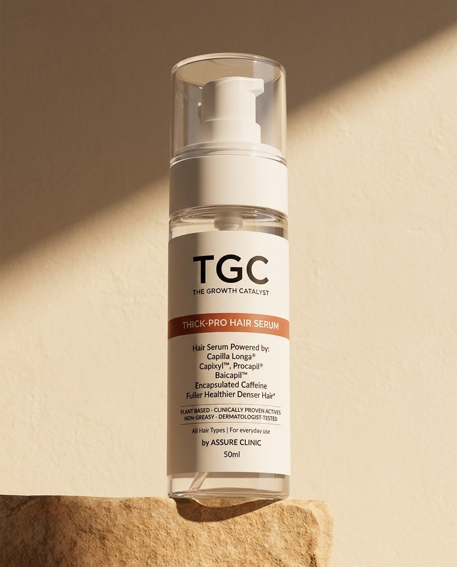 Thick-Pro Growth Serum bottle, studio shot
